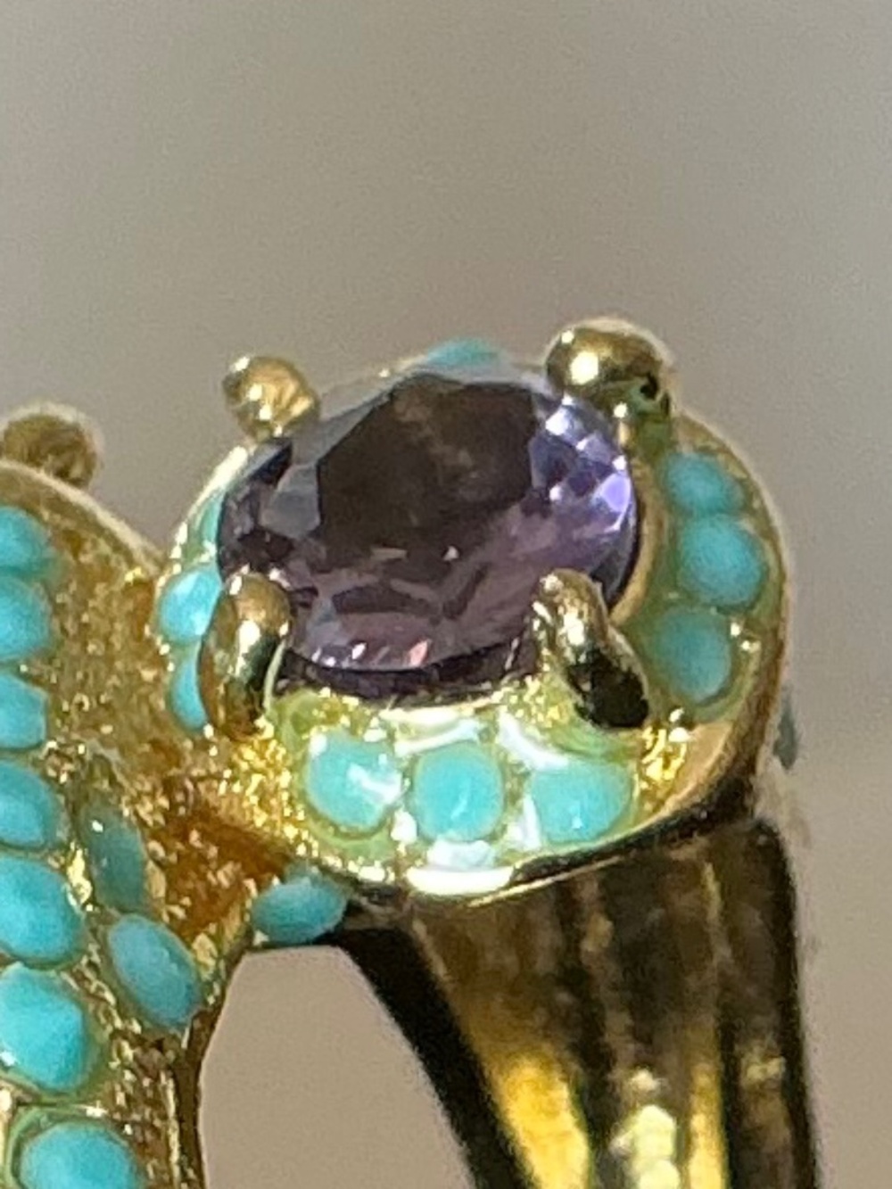 Sterling Silver Bypass Ring Gold Tone Amethyst Turquoise Pavé Style 925 - Picture 16 of 16